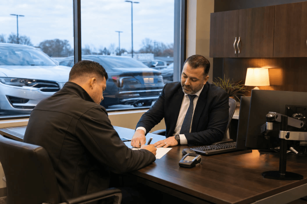 A dealership finance and It company completing a deal between them