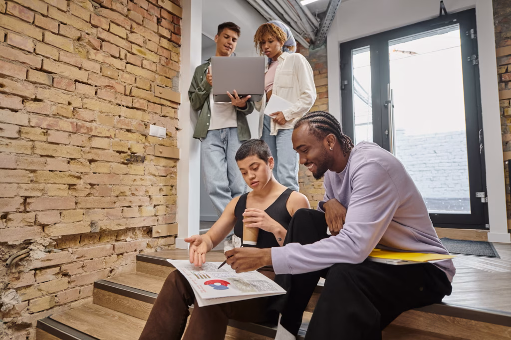 Team Collaborating on Project in Modern Office